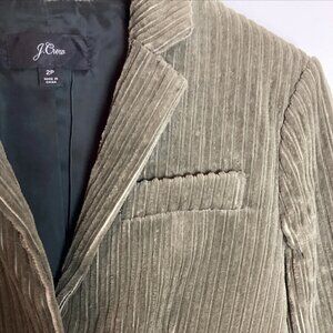 Women's Petite J. Crew Olive Green Ribbed Corduroy Blazer Jacket Collared 2P